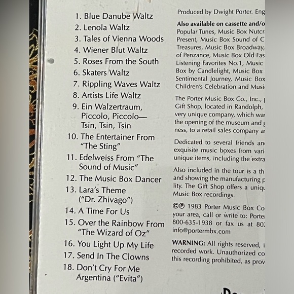 The Porter Twin Disc Music Box “Music Box Waltzes and popular tunes” CD like new - Picture 4 of 6